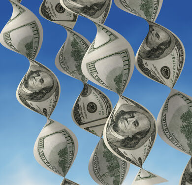 Strings of dollars in the form of DNA - 3d render Strings of dollars in the form of DNA - 3d render
